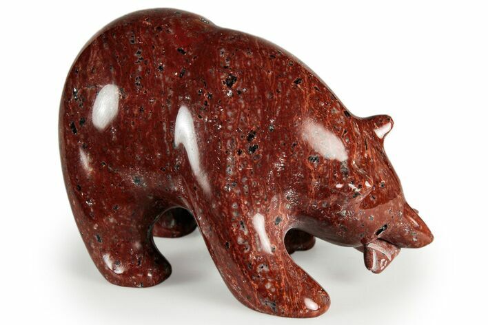 Realistic Polished Red Flower Granite Bear with Fish - Arizona #326790